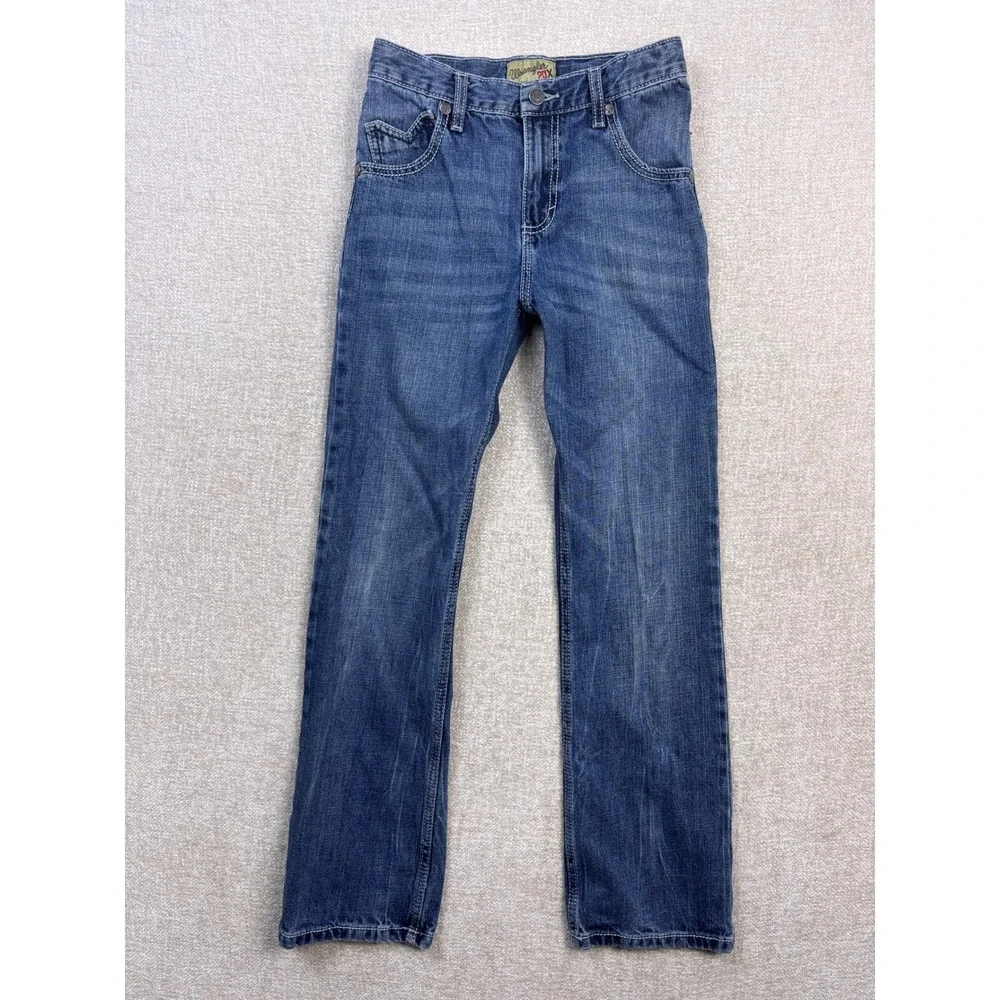 Wrangler 20X Boys Blue Jeans Regular Fit Straight Leg Adjustable Waist Size 14